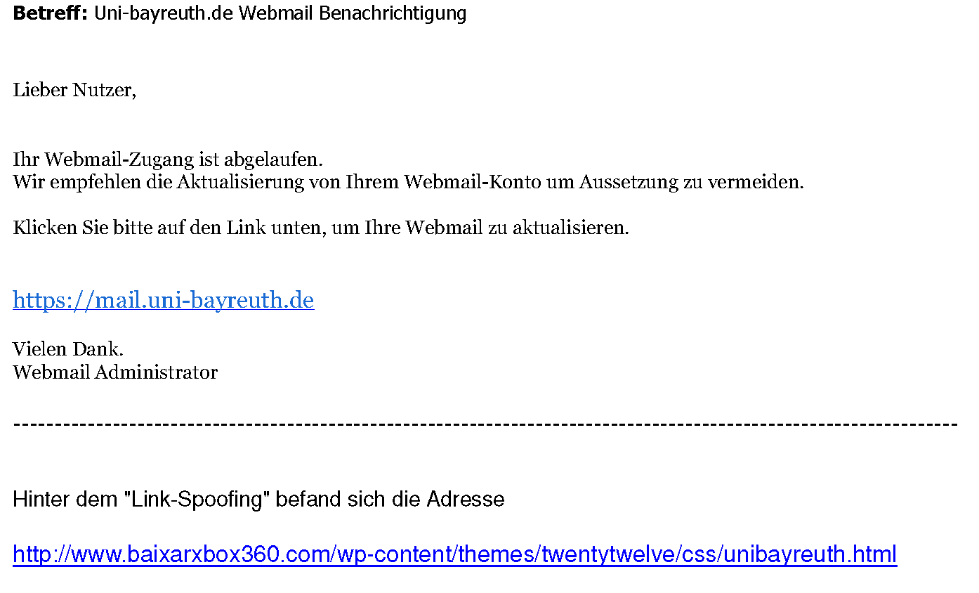Anschauungsbeispiel für eine Phishingmail.