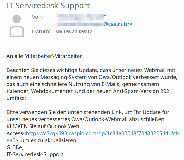 Schademail vom 06. September 2021